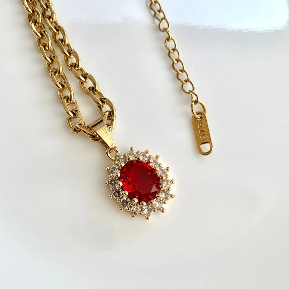 18k Gold Plated Ruby Necklace - Picture 6 of 8